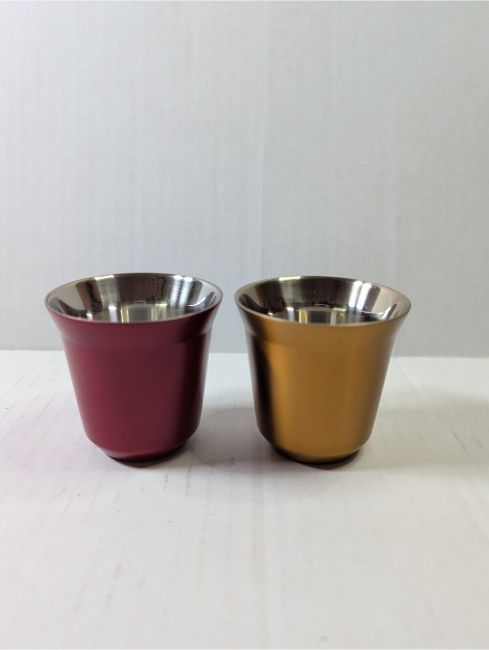 Nespresso Pixie Espresso Cups Set of 2 Double Wall Stainless Steel Red Gold
